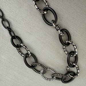 Brighton Pebble Pave gunmetal/silver plated/Swarovski crystal link necklace. 22”